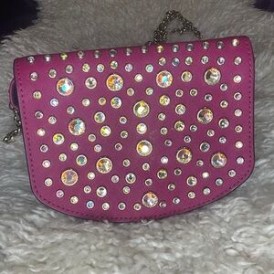 Juicy Couture Mini Leather Studded Rhinestone Crossbody with Gold Chain Strap